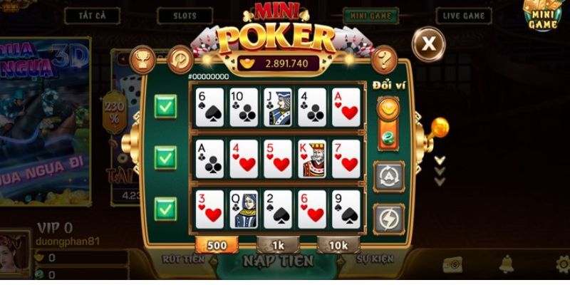 Thao tác thực hiện tham gia chơi Mini Poker K89BET
